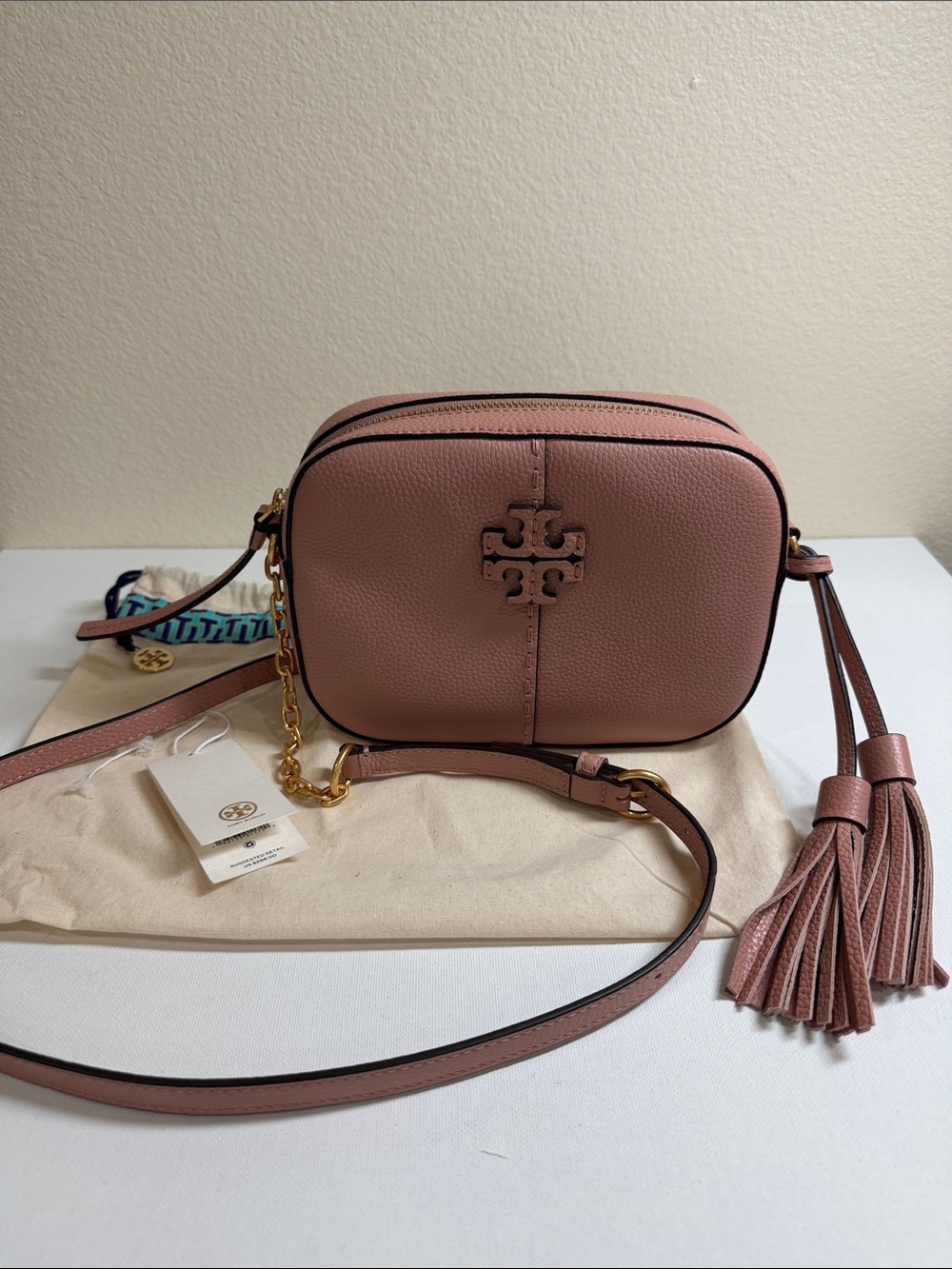 Tory Burch Dusty Rose Pebbled Leather Camera Crossbody